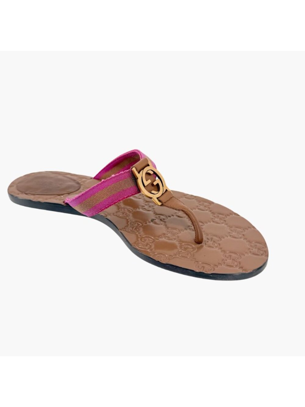 Gucci GG Web Stripe Thong Sandals Flat Brown Purple Size 38.5 US 8.5 Women’s - Picture 12 of 15